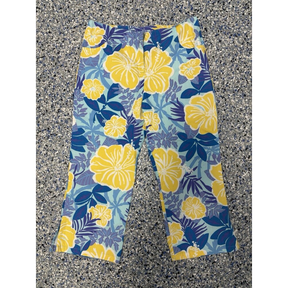 Vintage Lilly Pulitzer Tropical Hibiscus Floral Print Capri Pants Size 12